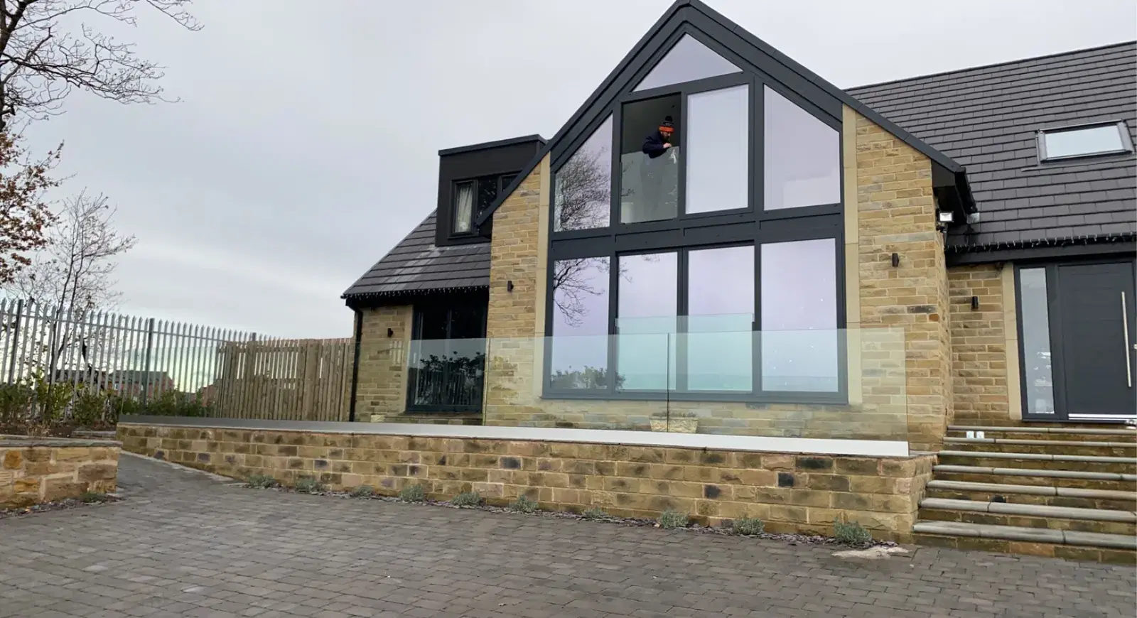 A wide glazed elevation on a completed project.