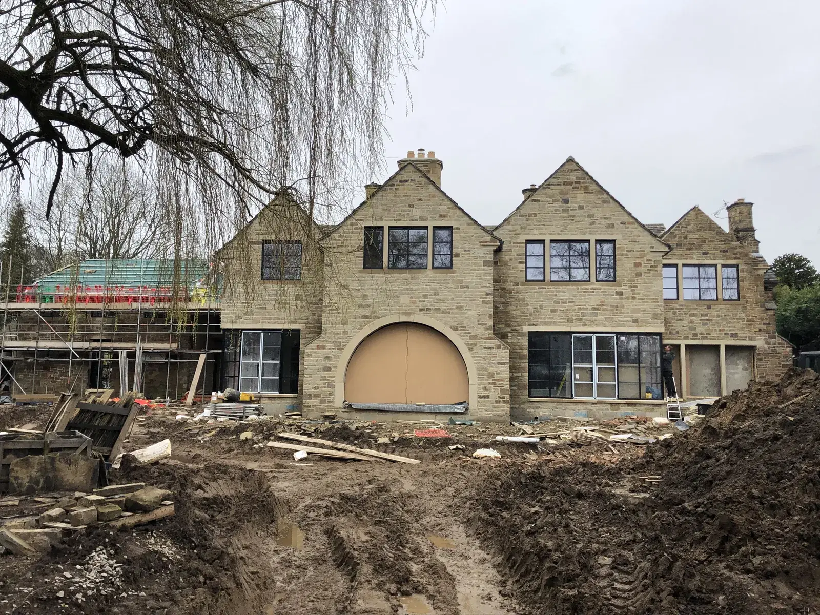 Heritage windows installed on a property still under building works.